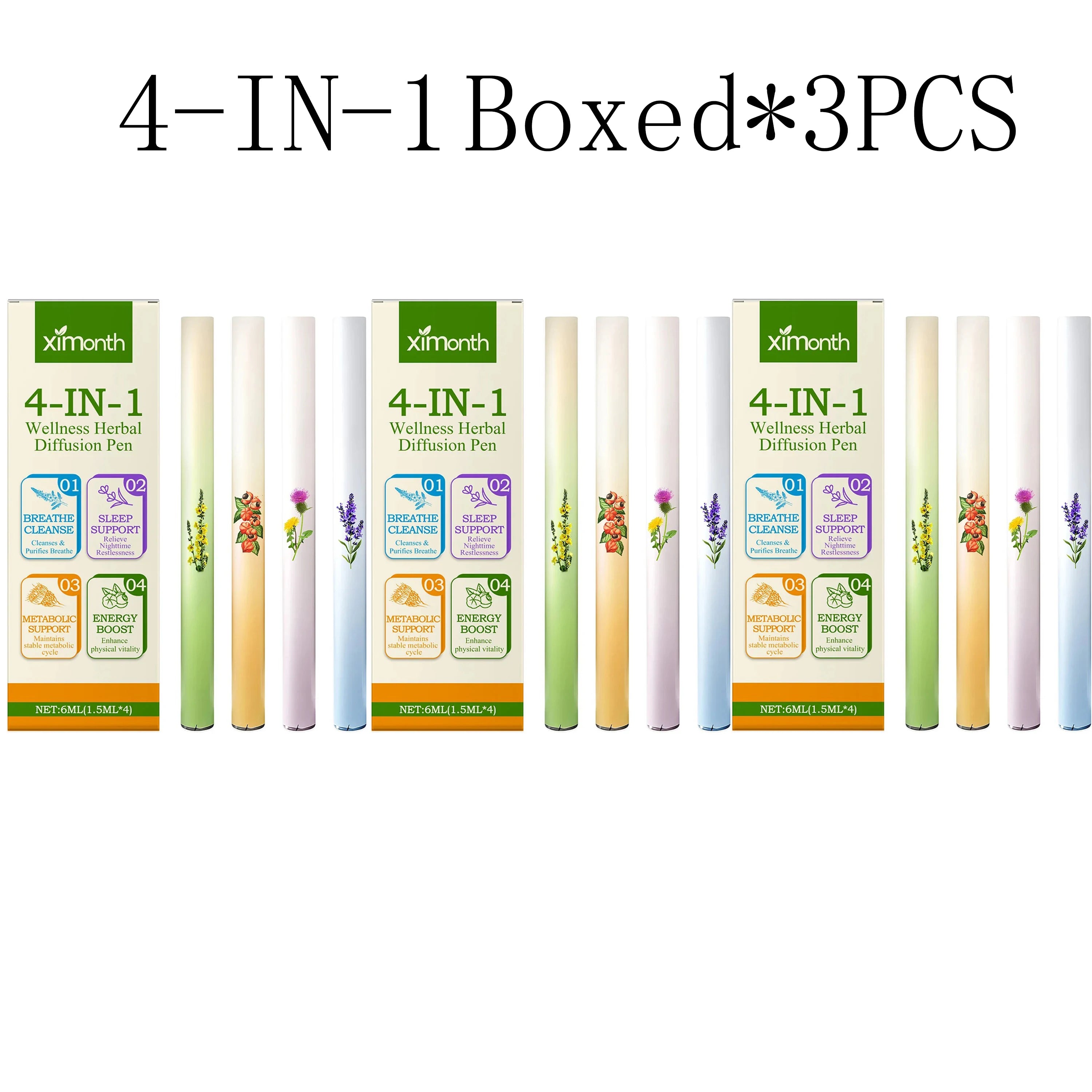 4-IN-1 Air Freshening Pen Relaxation Clear Breathing Good Mind Freshening Fragrance Aromatherapy Diffuser Lung Cleaning Pen Zpaxo 4-in1 boxed X 3pcs