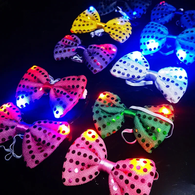 LED Bowtie Flashing Sequin Bow Ties Necktie Glowing Tie Club Bar Xmas