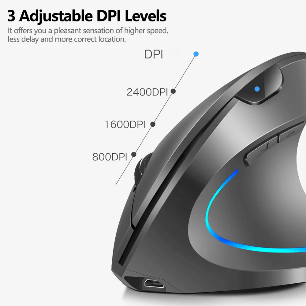 2.4G Wireless Vertical Mouse Rechargeable Upright Ergonomic Mouse 3 Adjustable DPI Levels RGB Flowing Light Plug N Play Zpaxo