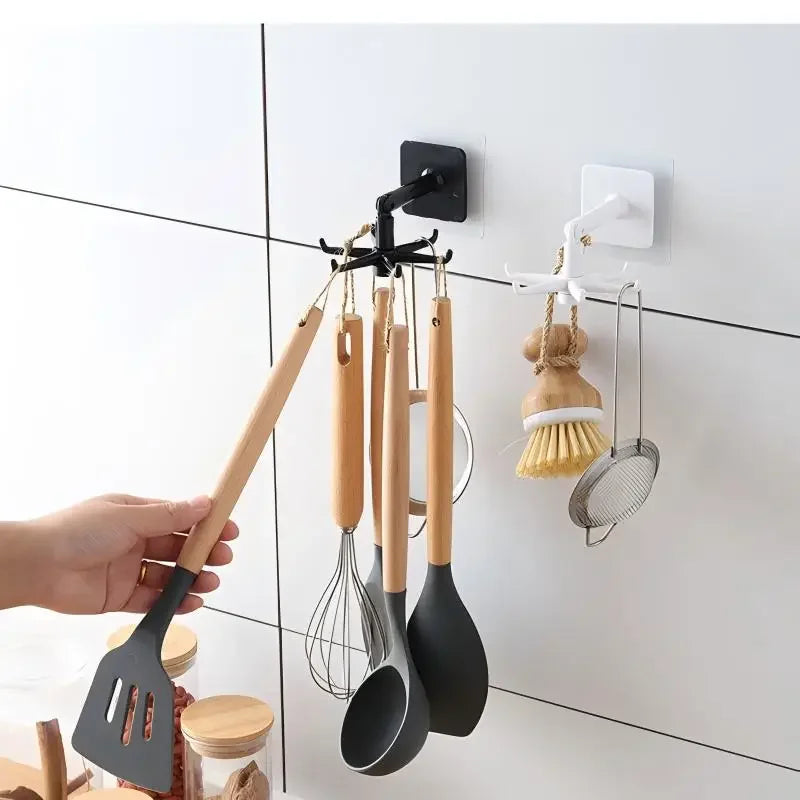 Creative Kitchen Organizer Swivel Hooks Hole-Free Multifunctional Rotatable Dual-Use Hooks for Utensils And Pots Zpaxo