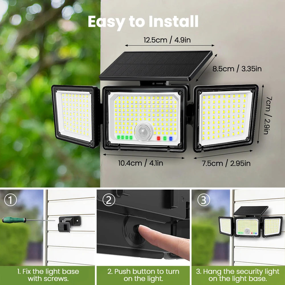 Upgraded 286LED Solar Motion Sensor Light Battery Indicator IP65 Waterproof Dusk to Dawn Outdoor Security Flood Wall Lamp Garden Zpaxo