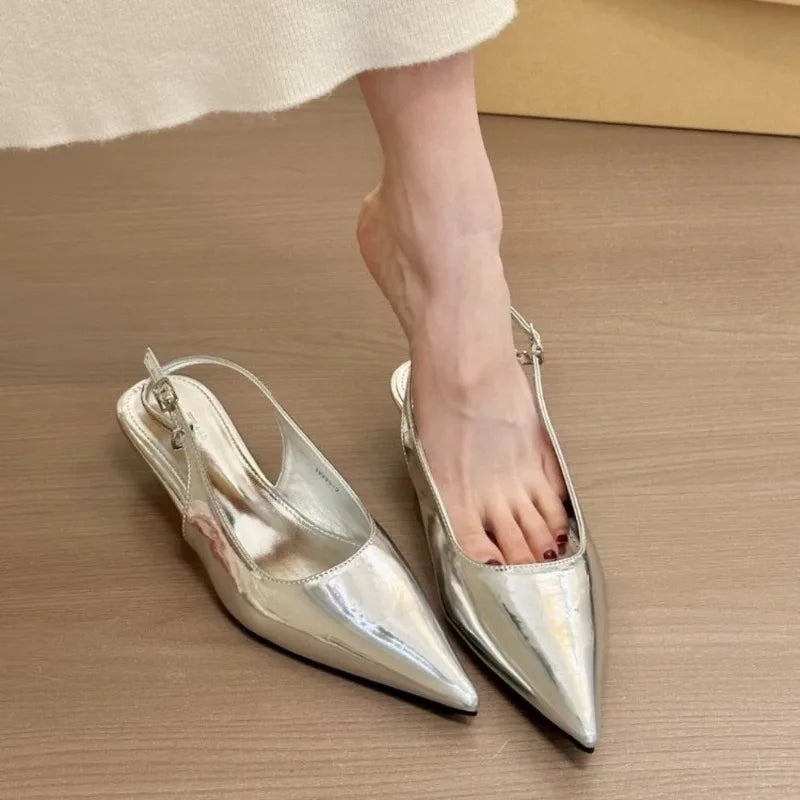Fashion Patent Leather Pointed Toe Women Pumps Elegant Low Heels