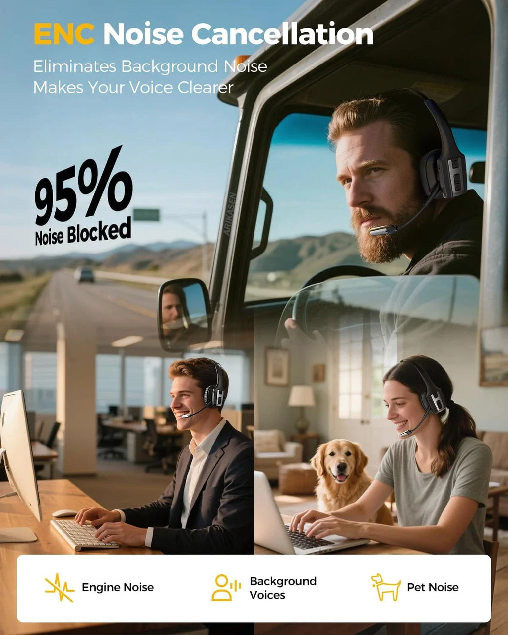 Trucker Bluetooth Headset Wireless Headphones Microphone Noise