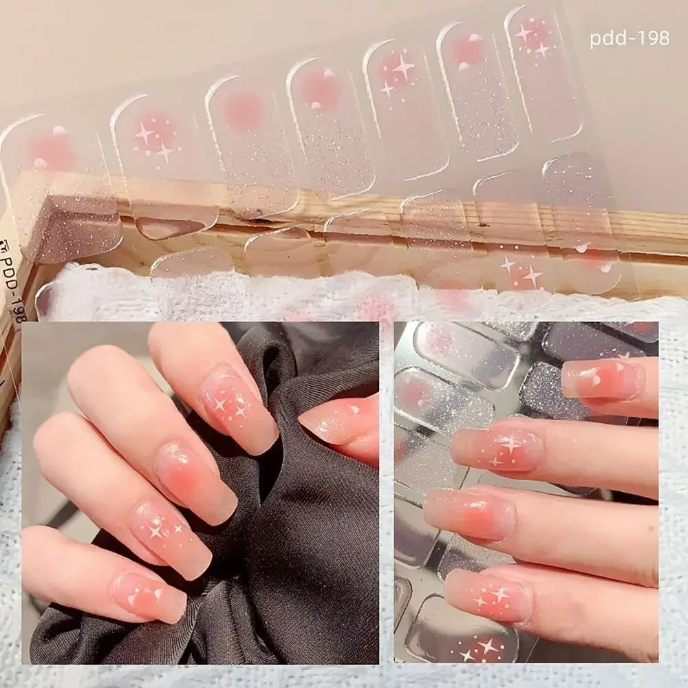 14Strips Gel Nail Stickers Full Cover Floristic Nail Art Stickers Semi Cured Gel Nail Polish Strips DIY Nail Art Making Zpaxo 198