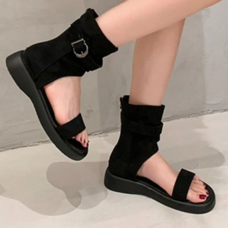 Women's Round Open Toe Solid Vintage Comfortable Sandals Women Casual Zpaxo