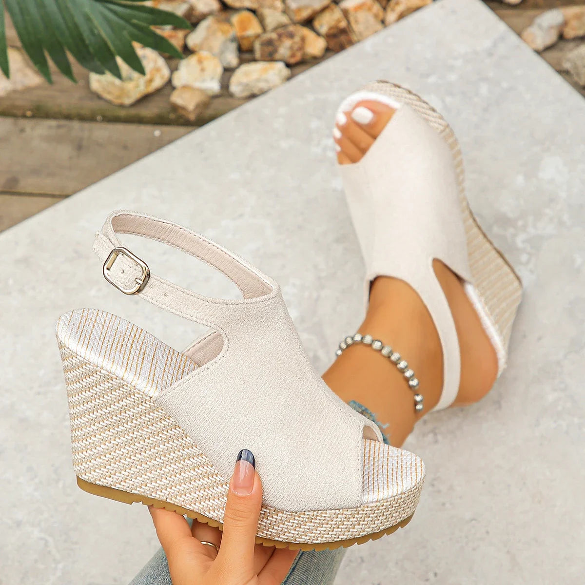 Women Wedges Sandals Peep Toe Heeled Summer Ankle Straps Platform Zpaxo