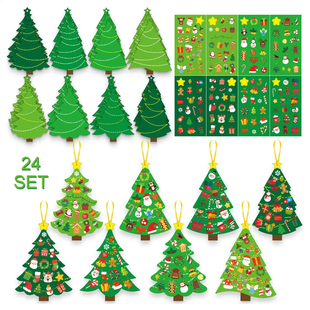 Christmas Tree DIY Craft Kids 24 Cards Stickers Ribbons Interactive