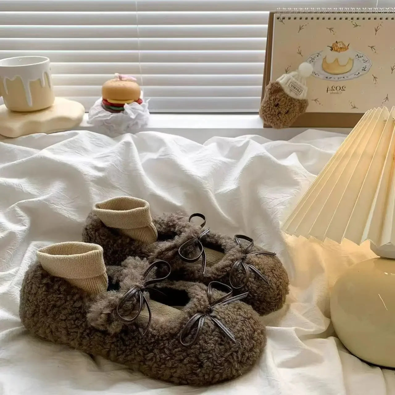 Women Snow Boots with Strap Warm Rabbit Fur Plush Lined Ankle Boots Shearling Ballet Flats Crystal Buckle Mary Jane Flat Shoes Zpaxo