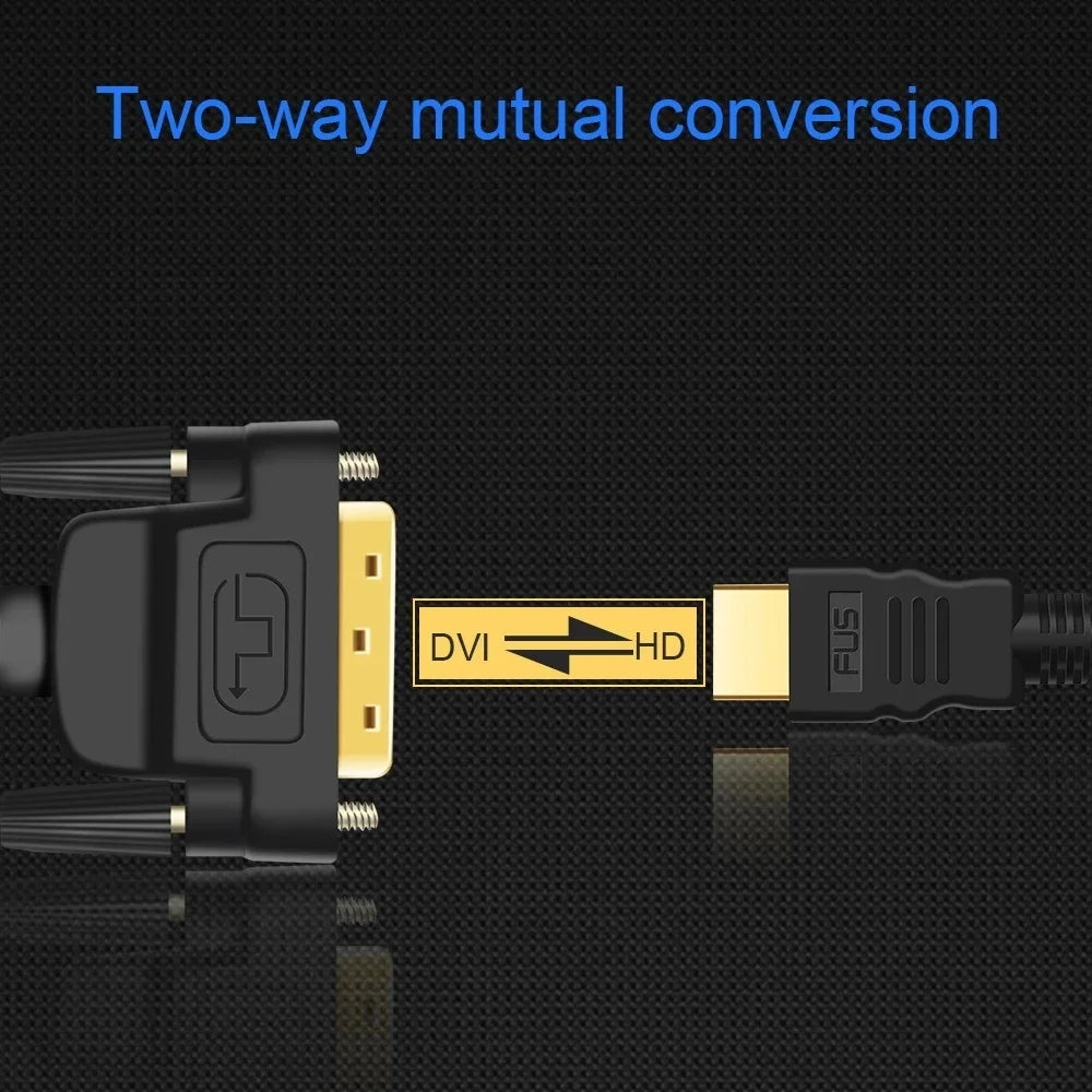HDMI Compatible DVI Cable 1080P 3D D 24 1 Pin Adapter Cables Gold Zpaxo