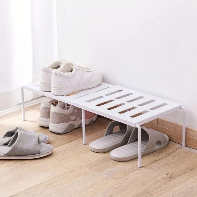 ABS Shoe Rack Extensible Shoe Hanger Storage Space Saving Shelf Telescopic Storage Rack Household Kitchen Cabinet Organizer Zpaxo white-f