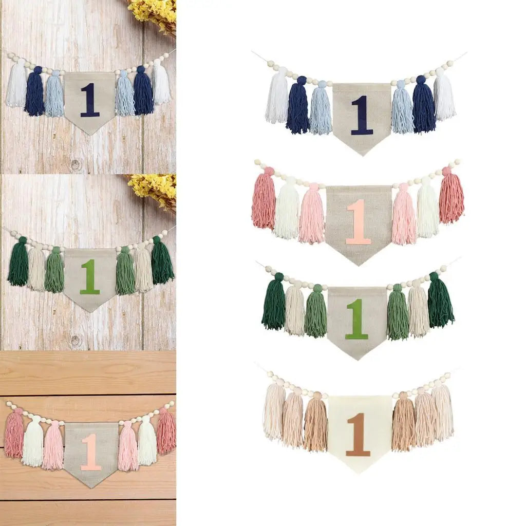 1ST Birthday High Chair Banner Birthday Baby Tassel Garland Photo Prop Boho Wood Zpaxo