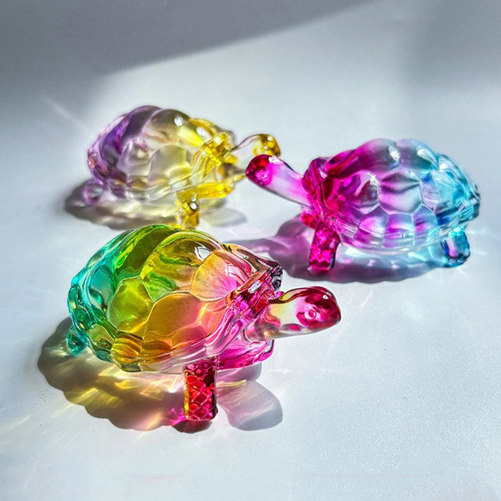 Crystal Glass Lucky Turtle Statue – Light-Catcher Decor Gift
