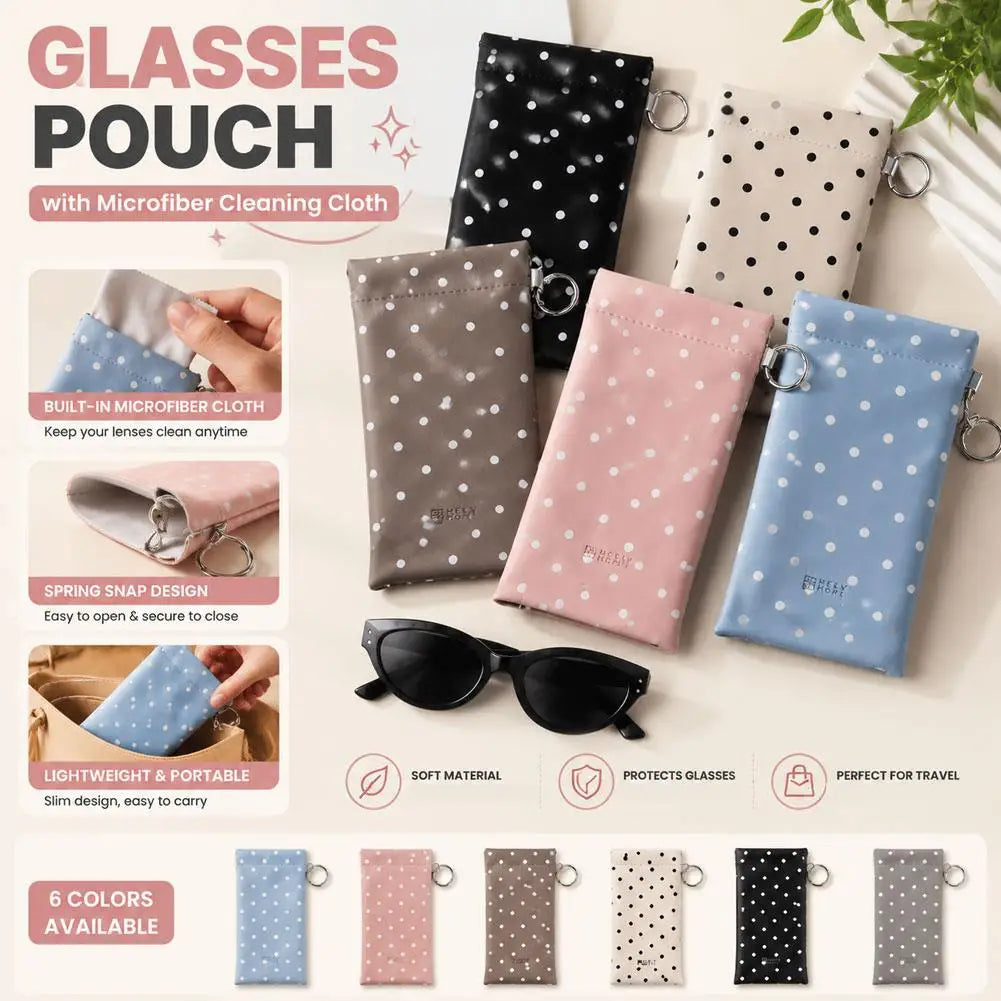 Polka Dot Eyeglasses Case Pouch with Cleaning Cloth & Clip Eyeglasses Case Pouch Zpaxo