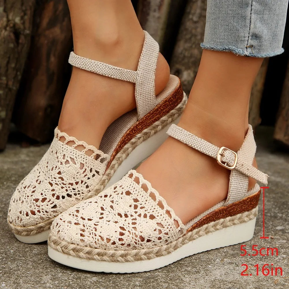 2026 Summer Women's Hollow Wedge Thick-soled Shoes Buckle Designer