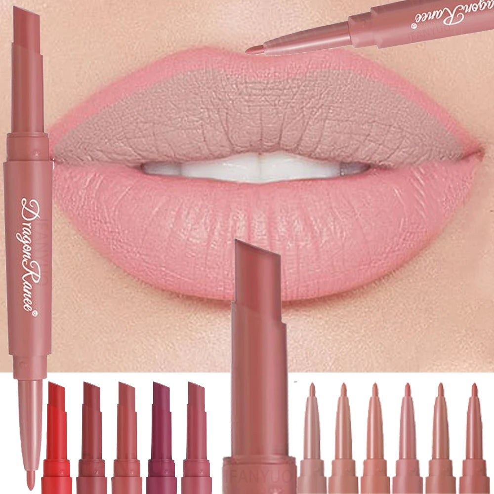 Permanent Lipliner And Lipstick Dual-Ended Velvet Matte Lasting Waterproof 24 Hour Nude Chestnut Non-Sticky Lip Contour Makeup Zpaxo