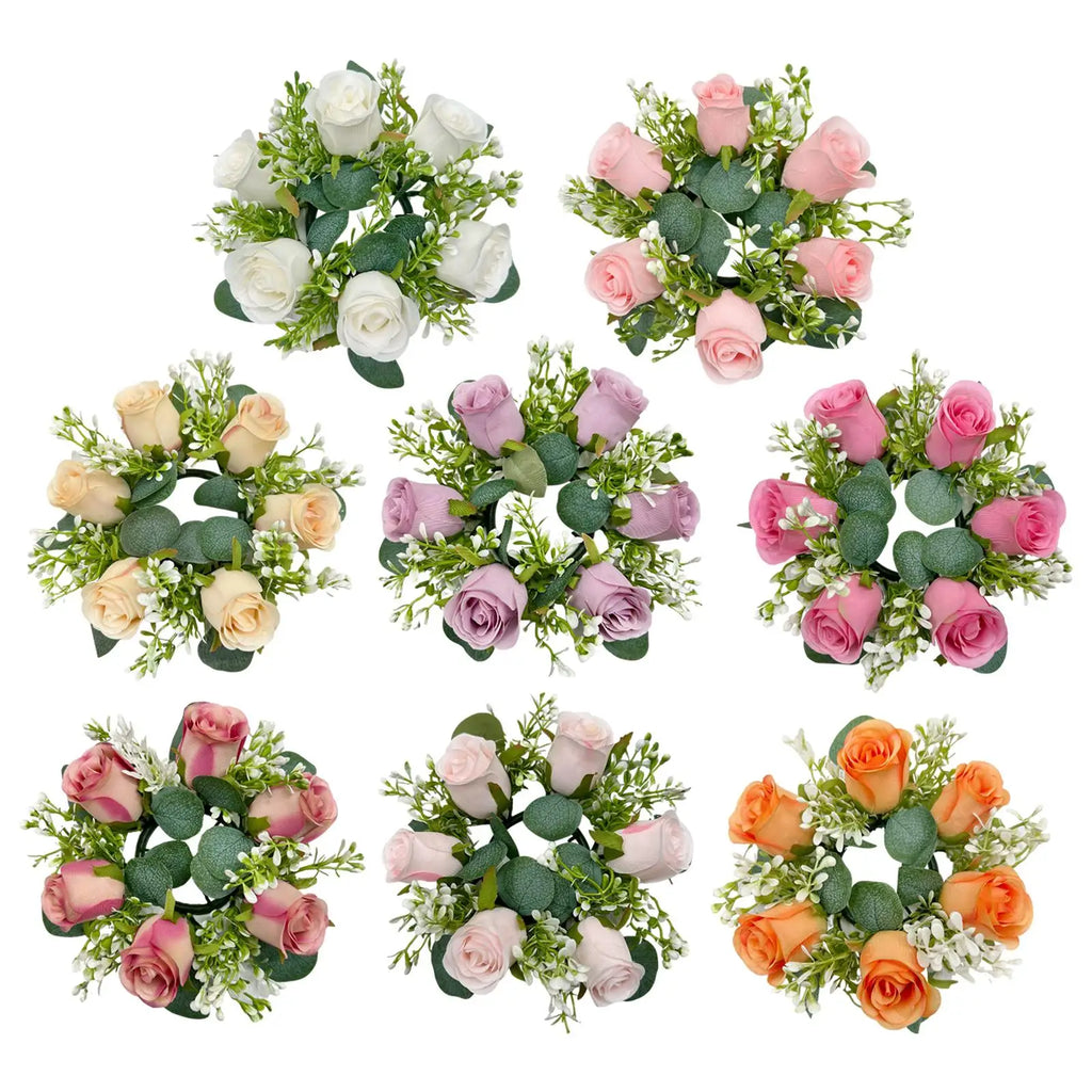 Artificial Flower Candle Ring Wreath | Pillar Candle Holder Floral Candle Ring Zpaxo