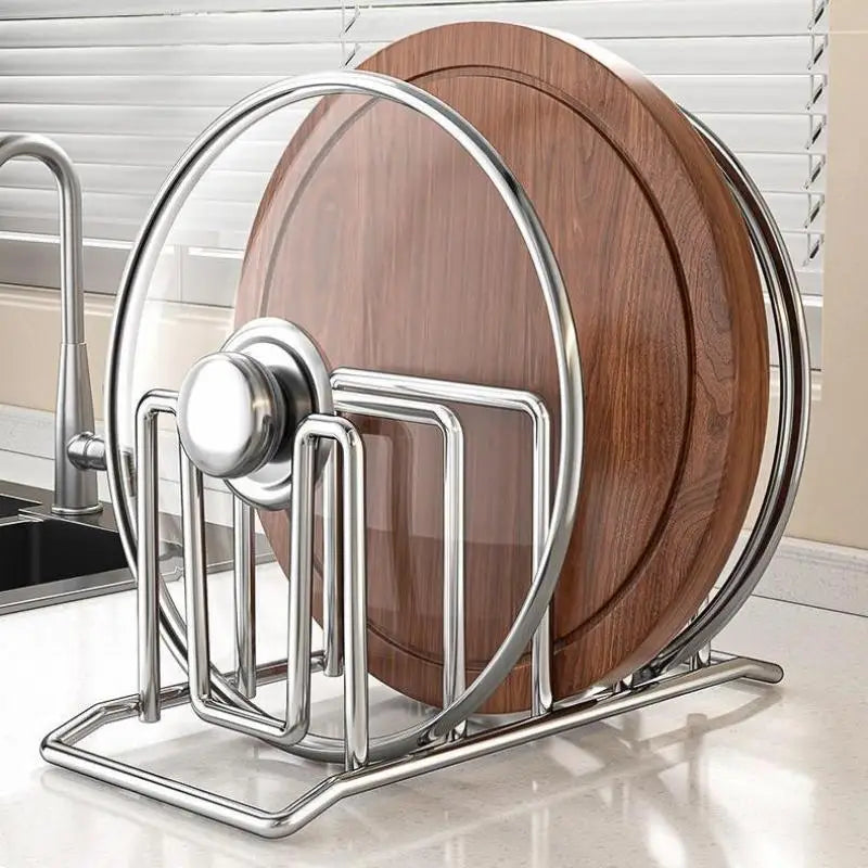 1Pcs Kitchen Storage Solution Rustproof Pot Lid Rack Storage Rack Multifunctional Chopping Board Organizer For Home Zpaxo