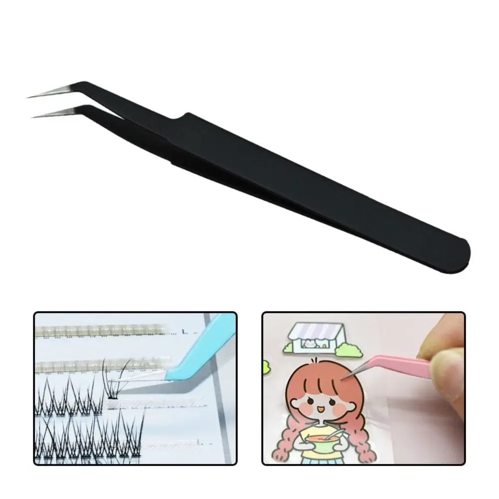 Straight Tweezers Curved Stainless Steel Eyelash Curler Black Eye Zpaxo
