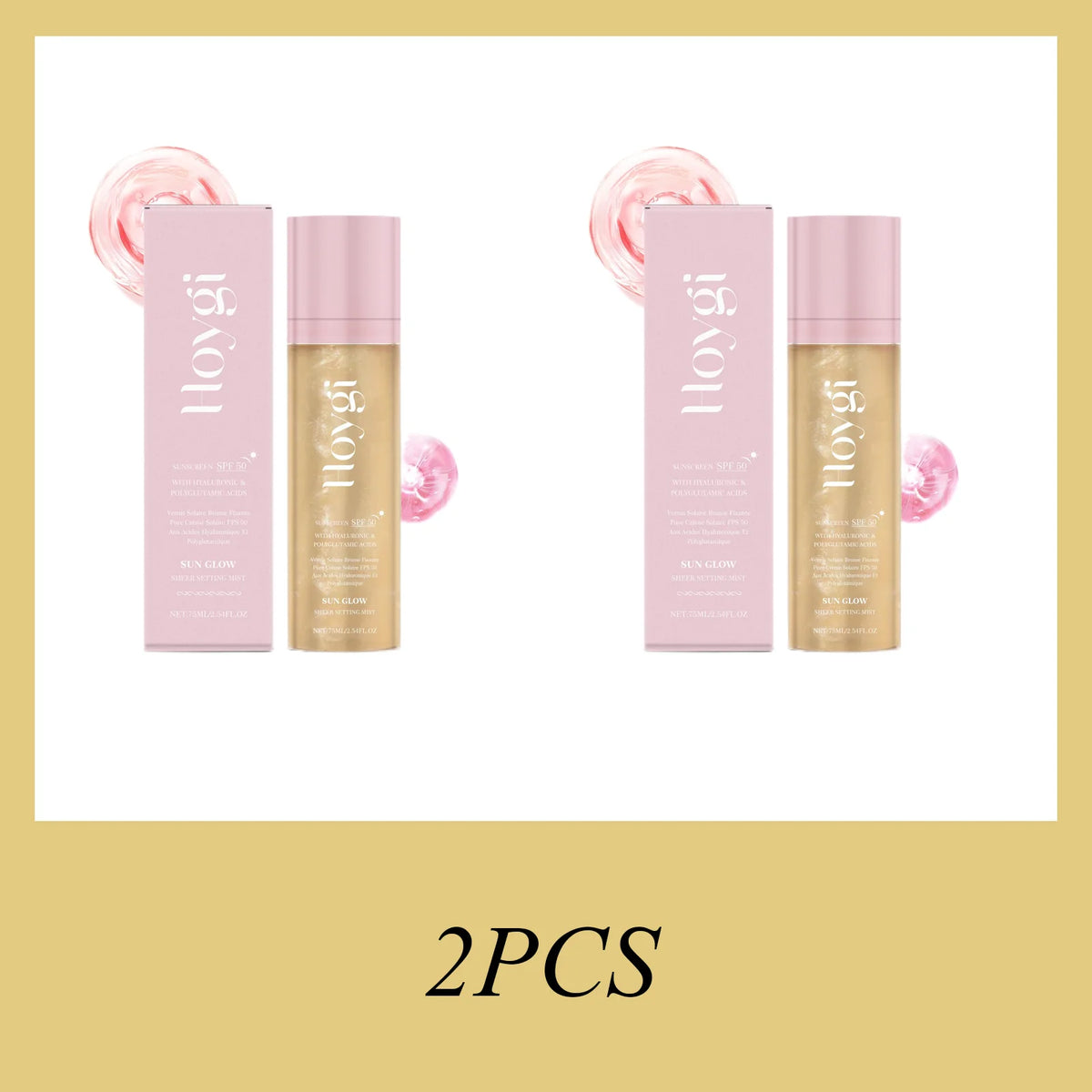 Hoygi 75ML SPF 50 Sheer Setting Mist Hydrating Glow Mist with Shimmering Oil Reef Safe for Face Body Non Greasy Fast Absorbing Zpaxo 2PCS