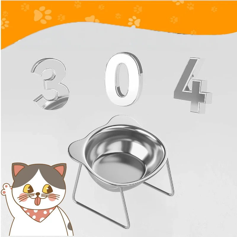 304 Stainless Steel Raised Cat Bowl 15° Tilted Neck Guard Shatterproof for Cats Puppies Healthy Feeding Pet Products Cat Feeder Zpaxo