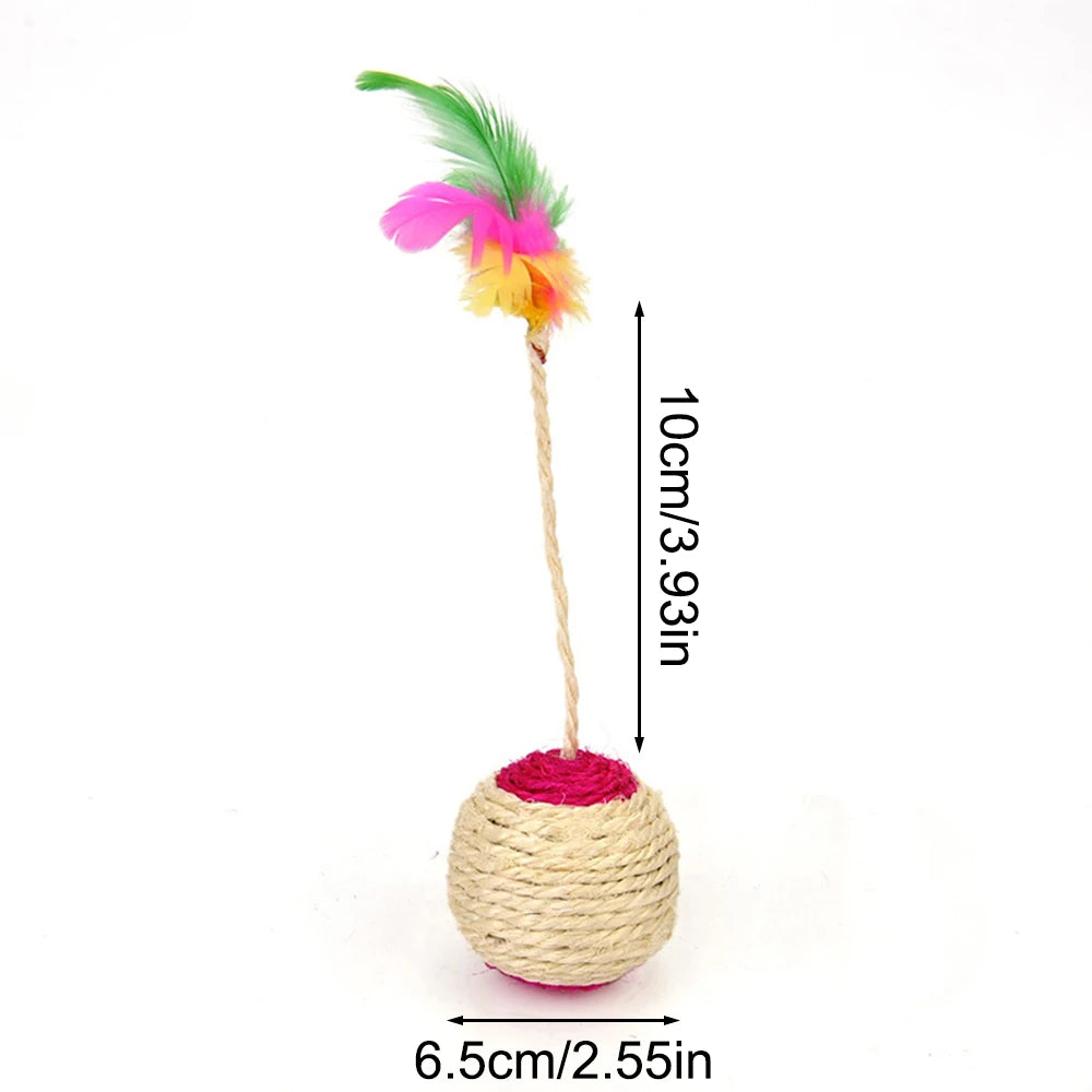 1PC Pet Cat Toy Colorful Feather Blanket Ball Grinding Claw Interactive Play Ball Cat Toy Sisal Shuttlecock Ball Zpaxo Random color