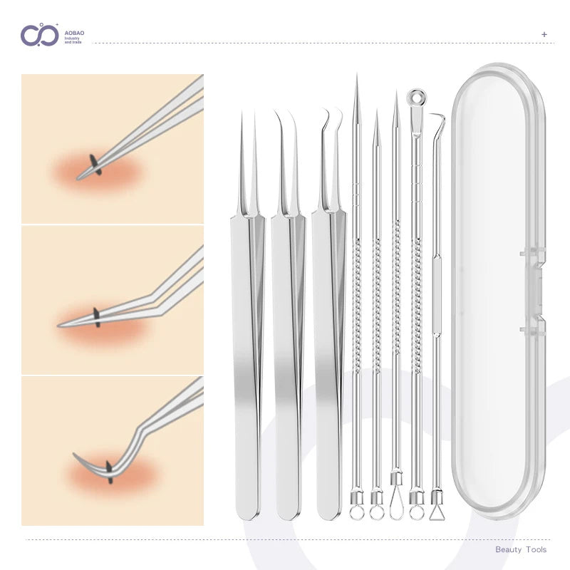 8/5/4PCS Hair Tweezers Acne Blackhead Removal Needles Kit Black Dots Cleaner Pore Cleaner Deep Cleansing Face Skin Care Tools Zpaxo
