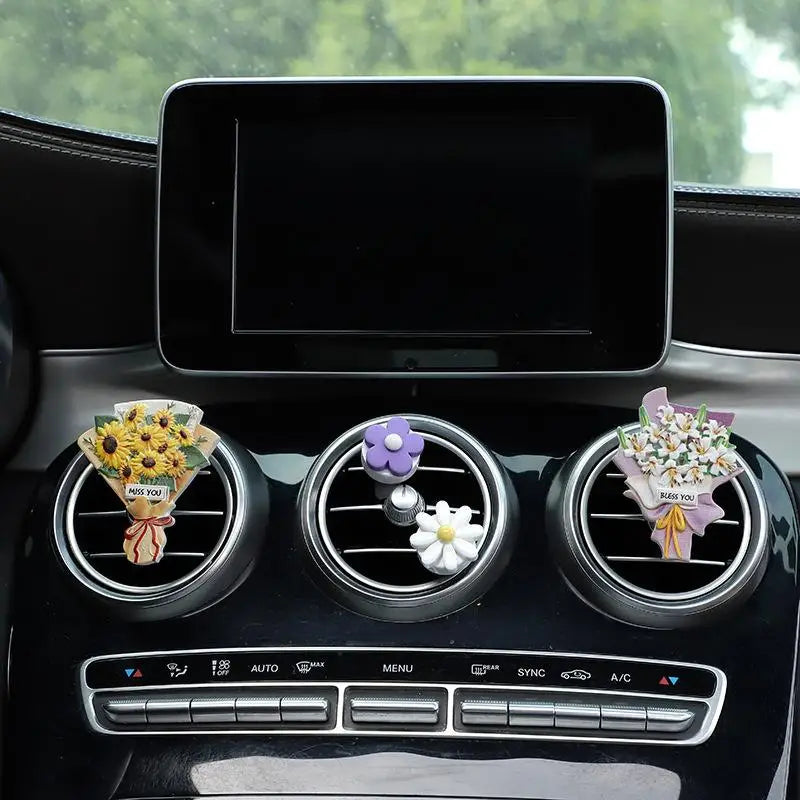 Sunflower Rose Bouquet Car Vent Air Freshener Clip