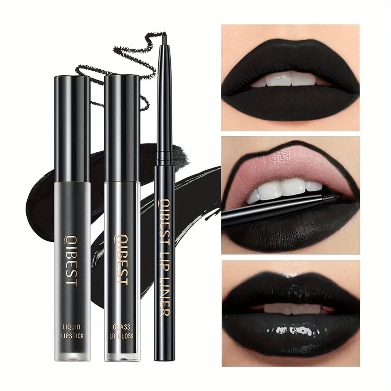 3 in 1 Lipstick and Lipliner Set, Long Lasting Waterproof Lip Stain Liquid Lipgloss Set for Women Halloween Gothic Makeup Zpaxo