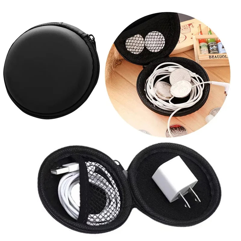 1- Earphones Bag Box PU Hard Carrying Pouch Earbuds USB Cable