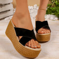 Women Cross Strap Wedge Sandals 2026 Summer Light Chunky Platform Sandals Woman Footwear Big Size Thick Bottom Beach Slippers Zpaxo black 36