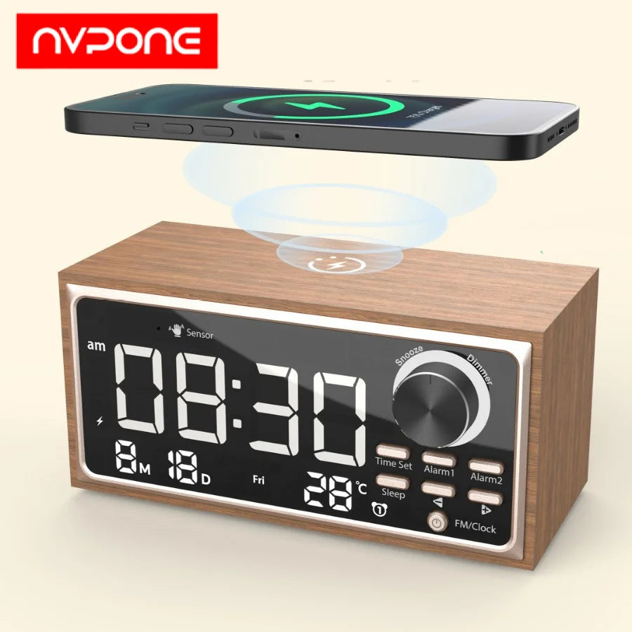 FM Retro Vintage Dual Alarm Clock Radio 15W Phone Fast Wireless