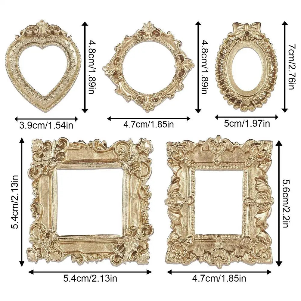 Mini Picture Frame Retro Baroque Style Golden Resin Scrapbooking Embellishments Desktop Ornaments Mini Photo Booth Props Zpaxo light gold