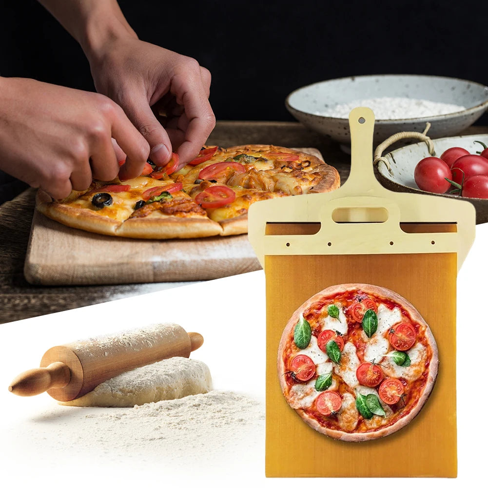 Sliding Pizza Shovel Dough Tray Board Paddle Home Kitchen Oven Baking