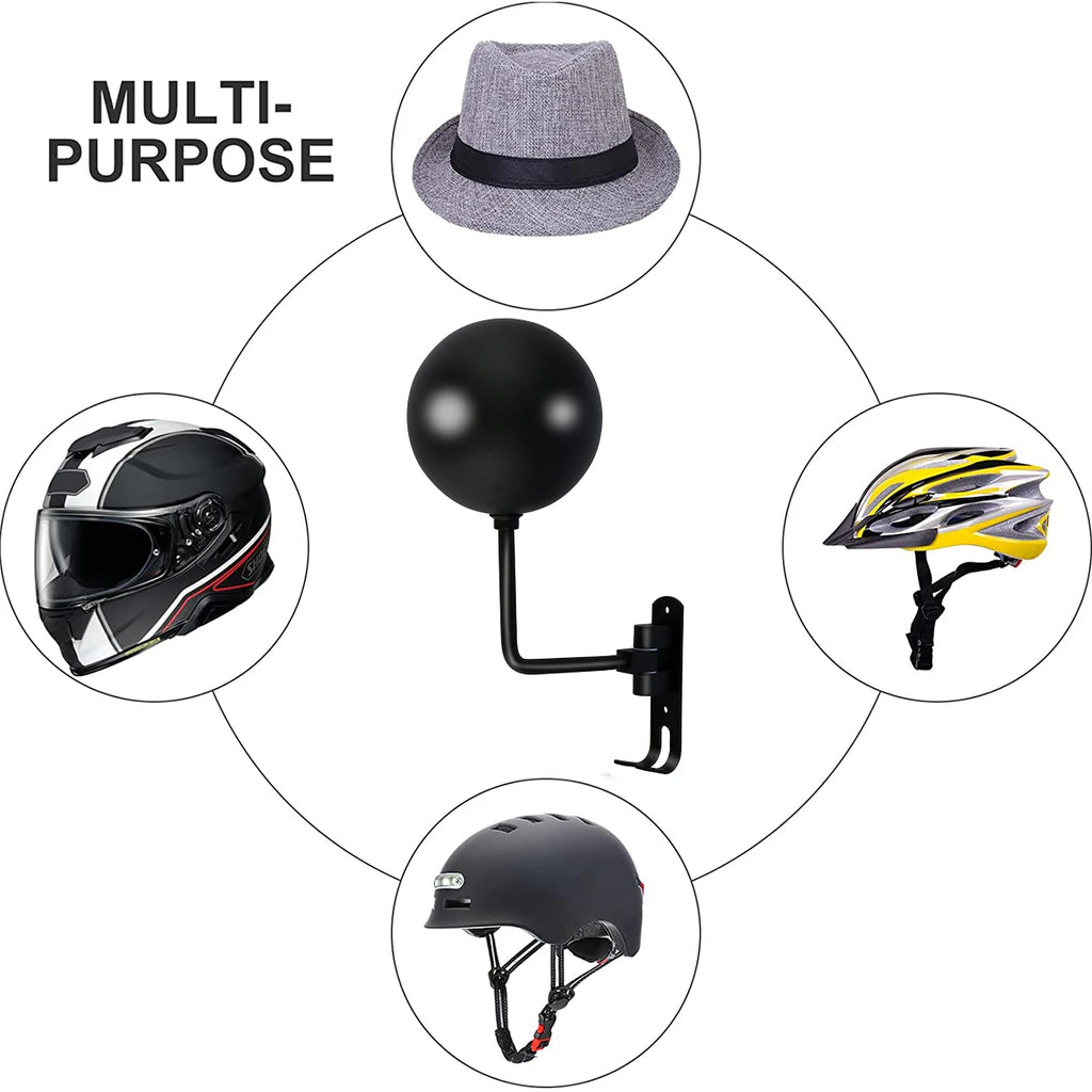 2PCS Single/Dual-Ball Motorcycle Helmet Holder Wall Mount Bike Helmet Rack 180°Rotation Helmet Hanger Steel with Hook Metal Rack Zpaxo