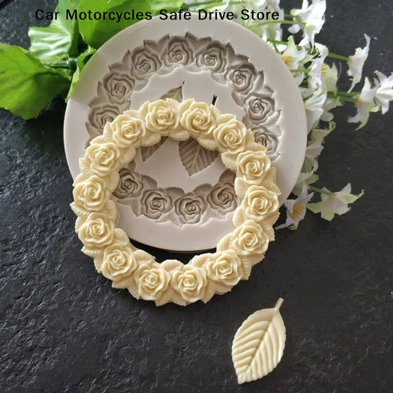 Retro Rosette Leaves Silicone Mold Cake Diy Chocolate Picture Frame