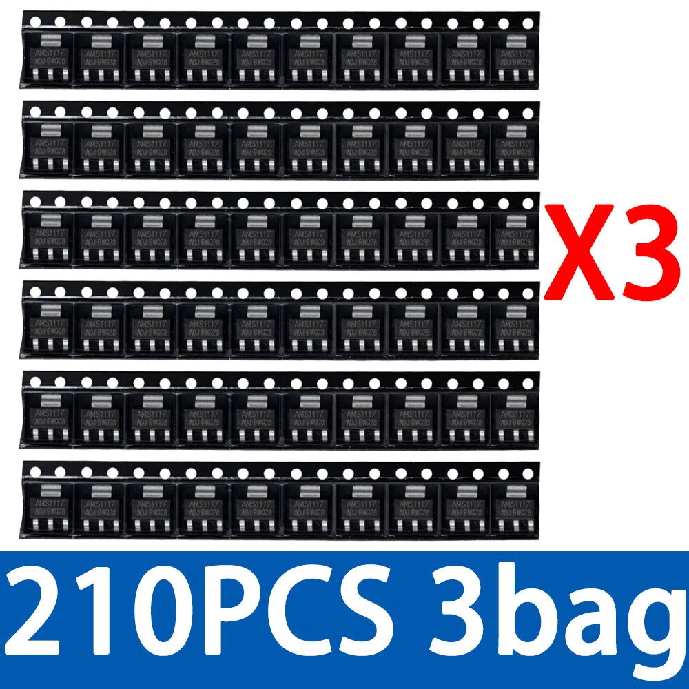 70pcs = ‌AMS1117 Voltage Regulator Kit - 10-Piece Multi-Output Set (ADJ, 5.0V, 3.3V, 2.5V, 1.8V, 1.5V, 1.2V Zpaxo 210PCS