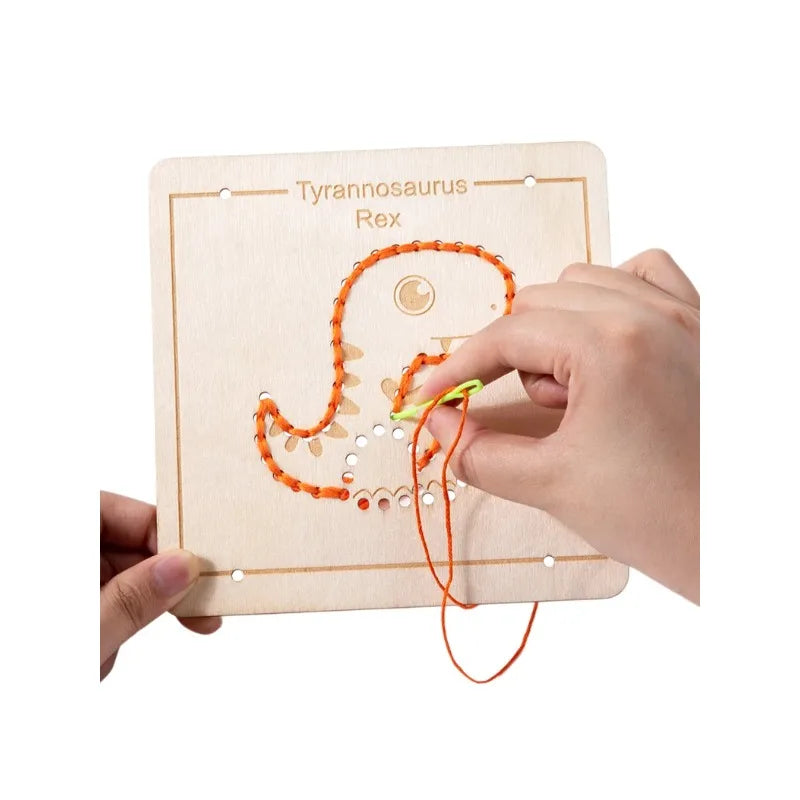 Wooden String Art Lacing Board Dinosaur Animal Threading Card DIY