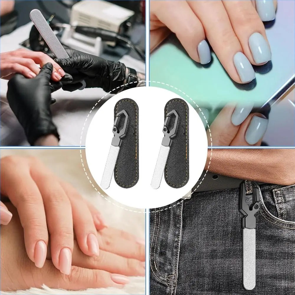 Double-Sided Nail Files Thick Stainless Steel Nails Polishing File Strip with Keychain Hook Nail Care Tools Zpaxo