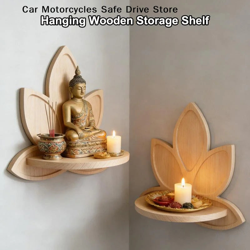 CM1 Lotus-shaped Shrine Stand Flower Pot Wooden Wall-mounted Storage