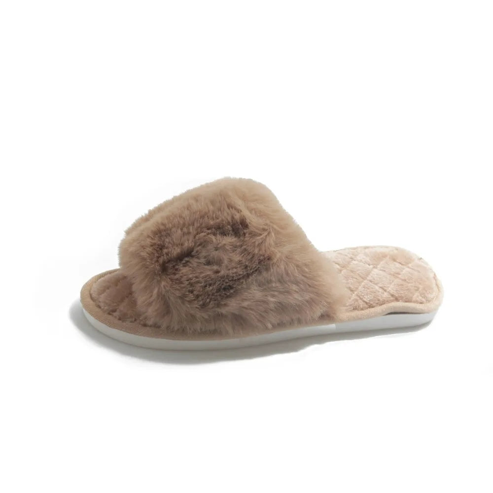Casual Fluffy Slippers Women House Flat Warm Plush Designer Shoes
