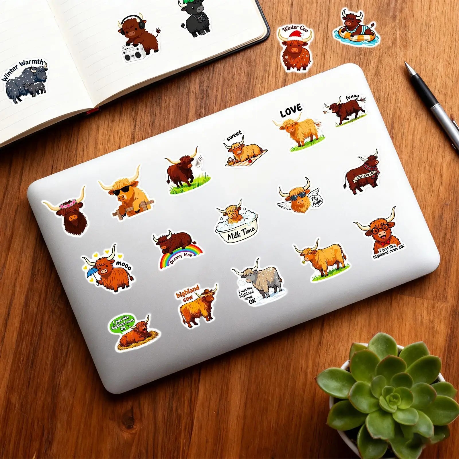 Cow Stickers 56-Pieces Waterproof Cute Decoration Decals Cute Stickers For Kids Party Adults Scrapbooking Christmas Thanksgiving Zpaxo