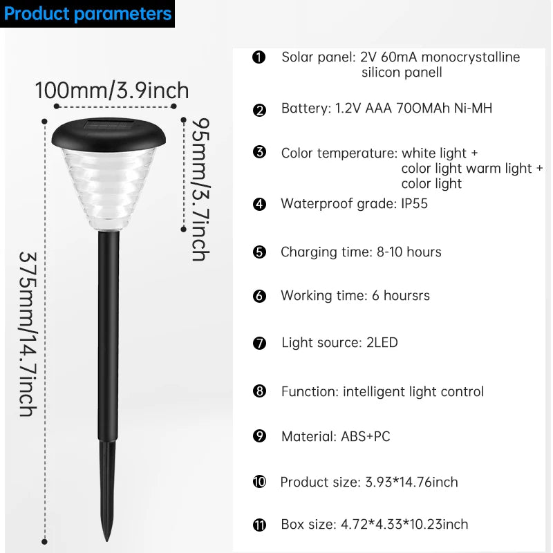 Solar Path Lamp Waterproof Led Outdoor Garden Lighting RGB Decorative Zpaxo