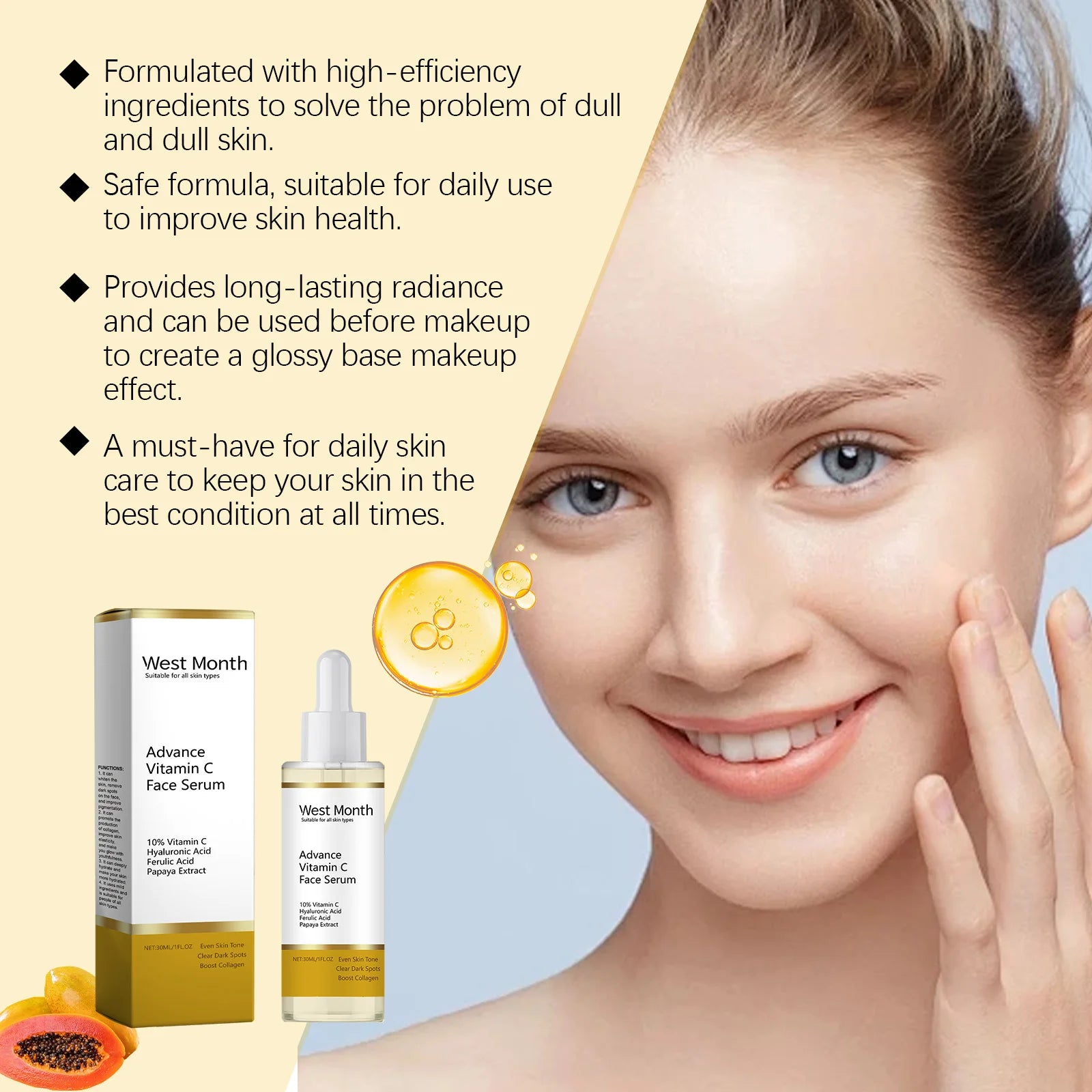 Advance Vitamin C Face Serum Dark Spot Corrector Brightening Facial Skin Even Skin Tone Moisturizing Smoothing Essence Beauty Zpaxo