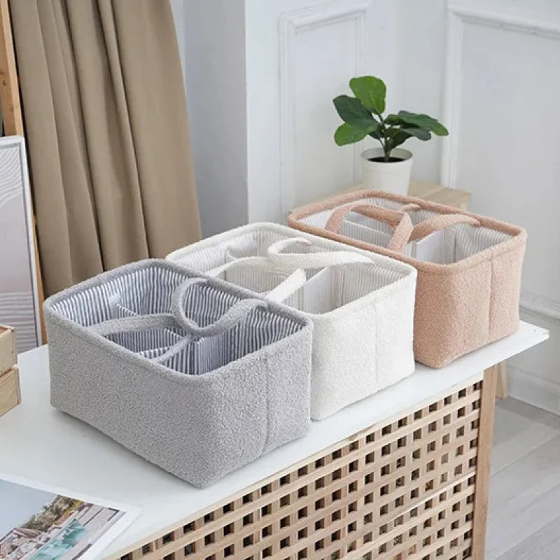 Portable Divided Storage Basket Fabric Handle Handbag Home Living