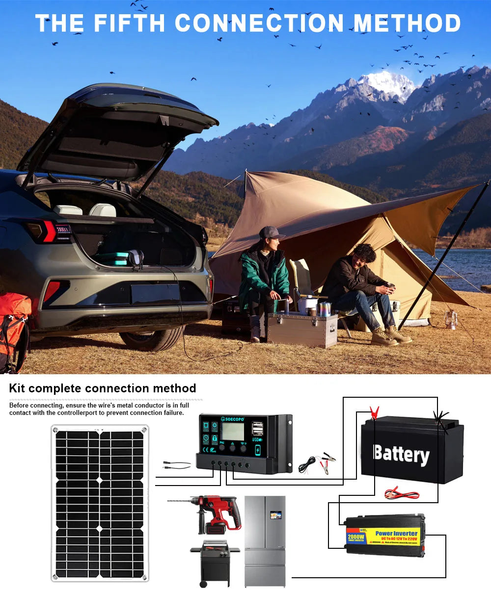 Solar Kit 2000W Inverter Solar Panel and 30A Controller Complete System for DC 12V to AC 220V Outdoor Power Generation Zpaxo