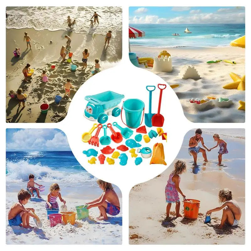 Kids Beach Toys 29 Pieces Sand Castle Building Kit Storage Bag Portable Bucket Rake Watering Can Sifters Shovels For Travel Zpaxo