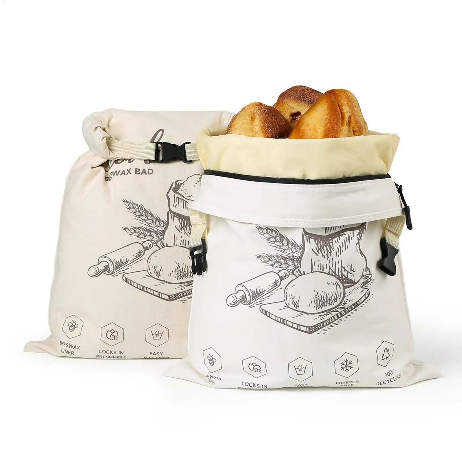 Beeswax Bread Bag Reusable Large Homemade Storage Zipper Bags Baking