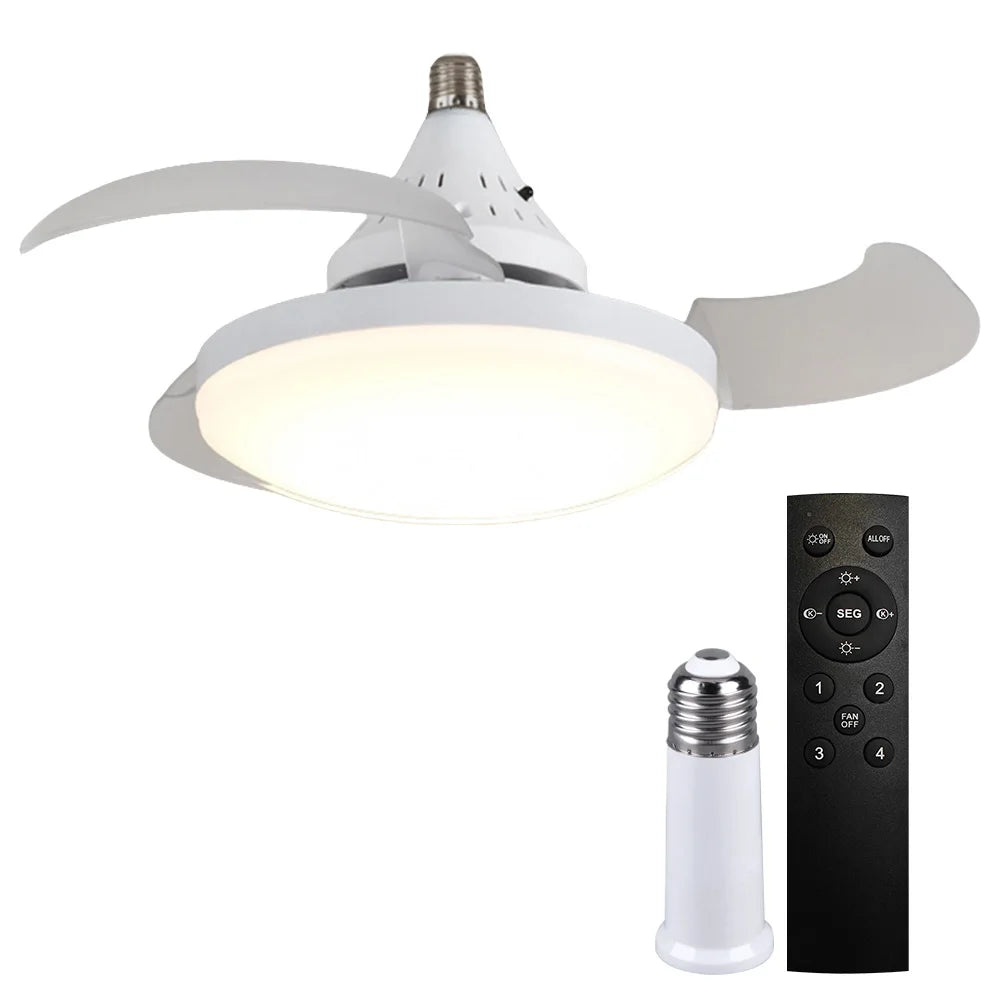 Portable Hanging Fan LED Light Remote Control Cordless 3 Gears