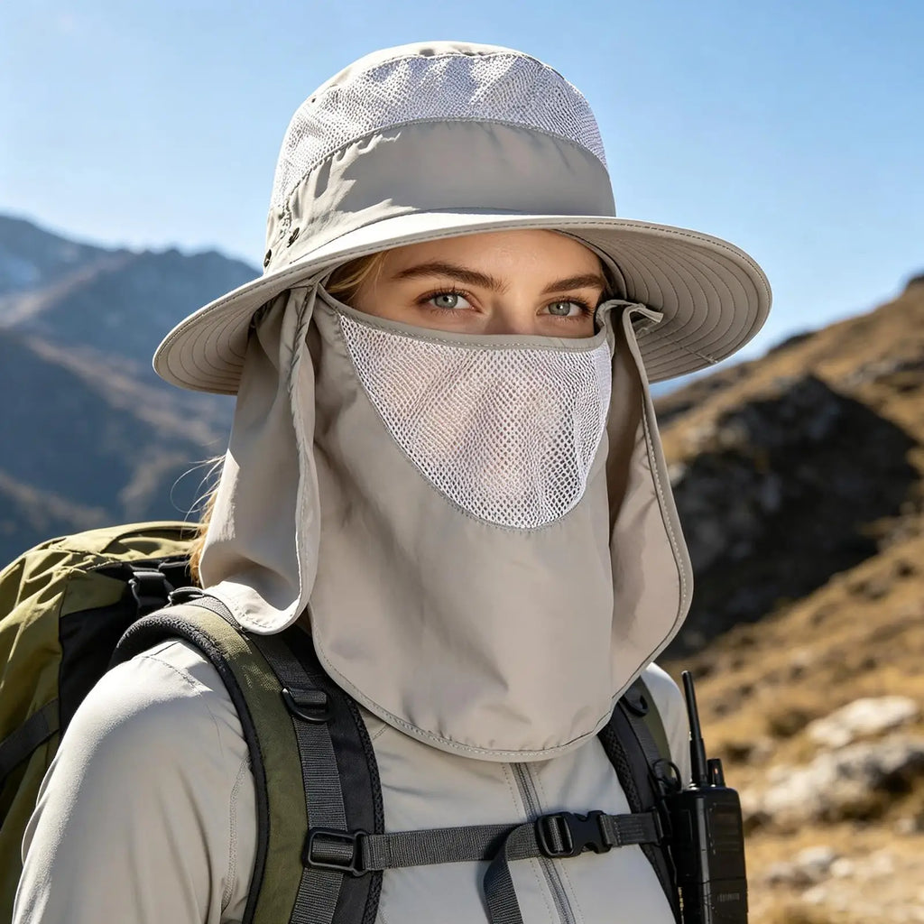 UPF 50+ Fishing Sun Hat – Face & Neck Flap UV Protection UV Protection Bucket Hat Zpaxo