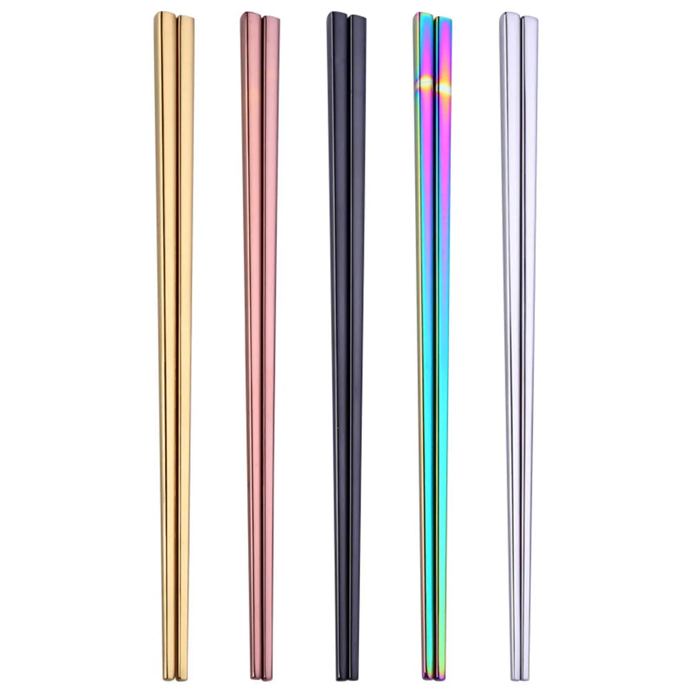 Pair Stainless Steel Electroplated Square Chopsticks Reusable